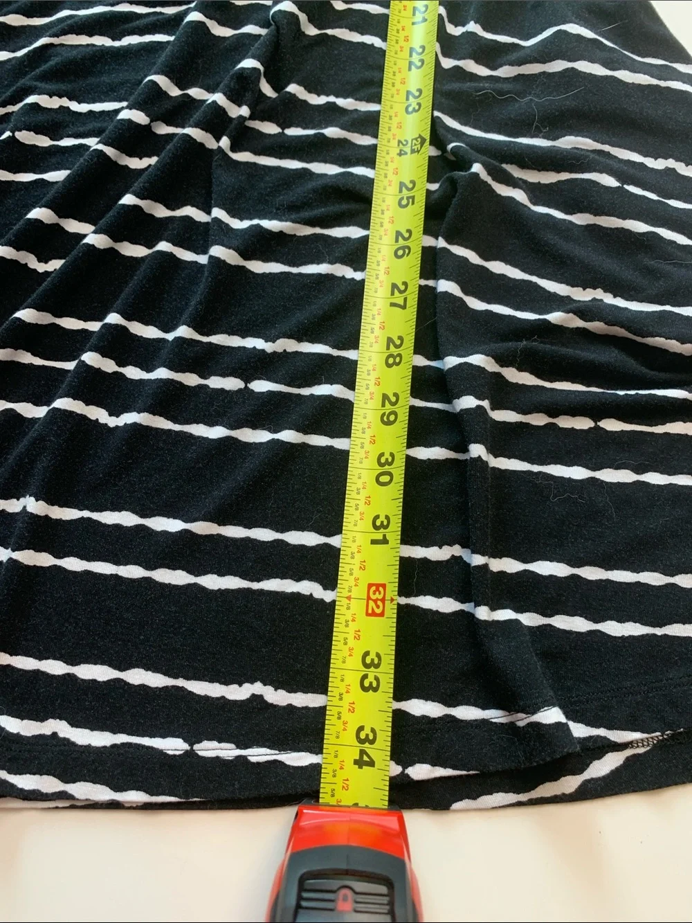 Lord & Taylor Petite Black & White Striped Midi Dress, Pockets, Stretch - Picture 9 of 10